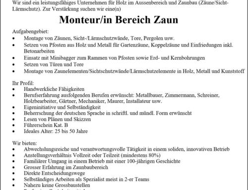 Monteur/in Zaun Bereich